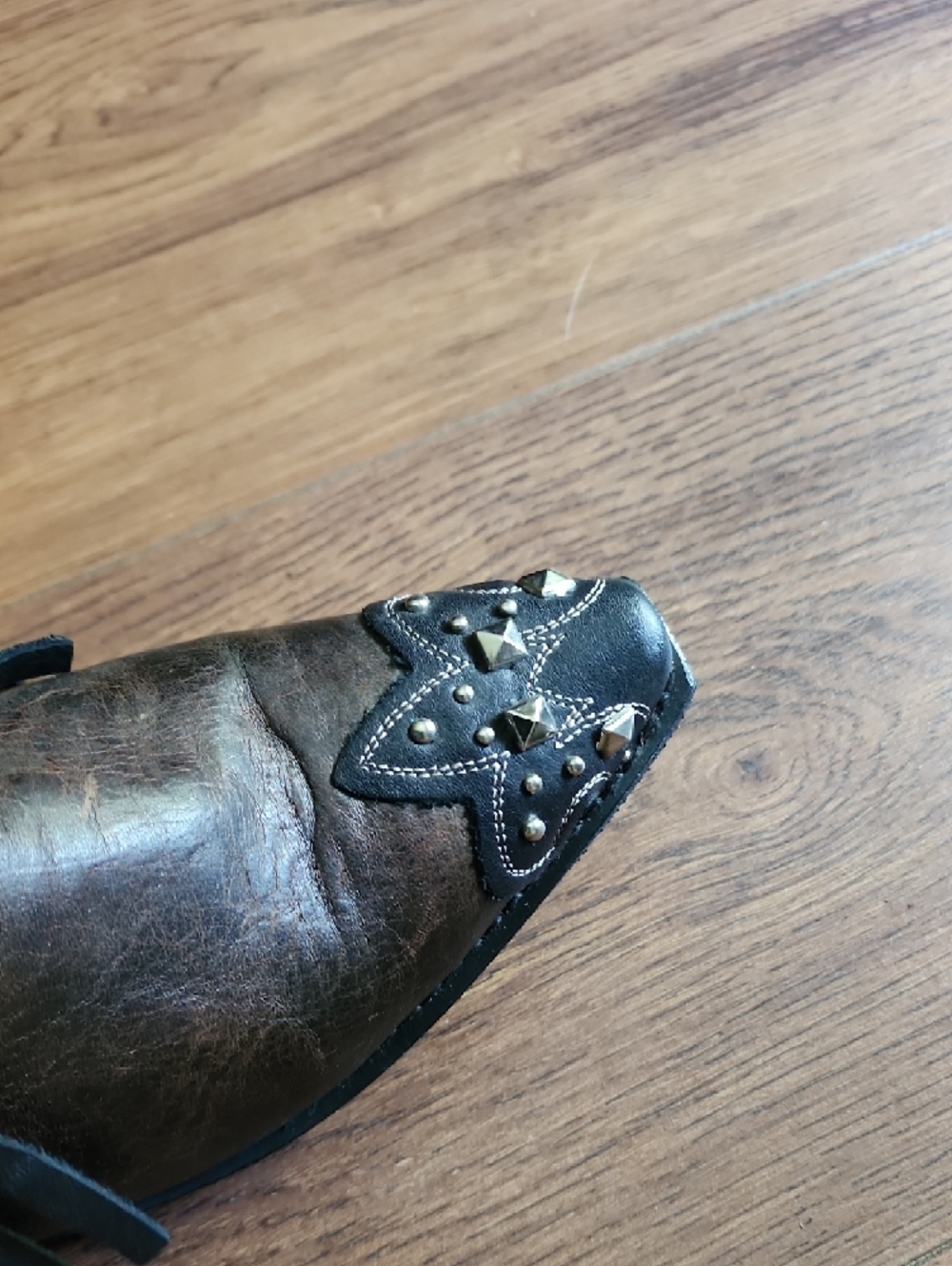 Fringe Studded Western Ankle Boots - Black/Brown with Silver Accents - Picture 9 of 13